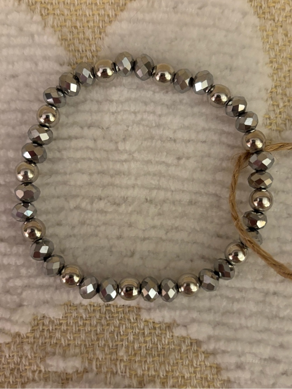 Silver Beaded Stretch Bracelet - Faceted & Smooth Beads